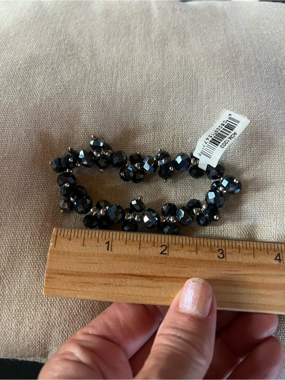 Nicole Dark Navy Blue/Silver Tone Bead Stretch Bracelet, new with tag
